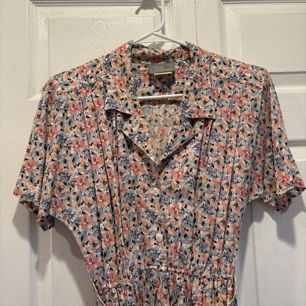 Vintage Carol Anderson Pink & Blue Floral Short Sleeve Midi Length Dress -Size 6
